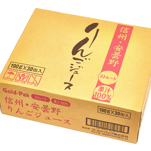 完熟ストレート製法長野県安曇野りんごジュース190ｇ缶ケース入り通販の写真1ケース