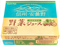 とっても美味しい完熟ストレート製法長野県ゴールドパック信州安曇野野菜ジュース190ｇ缶ケース入り通販販売中の写真1ケース