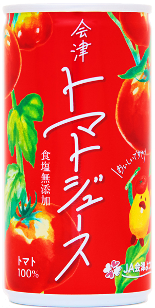 会津トマトジュース画像。会津地域の新鮮なトマトを絞りストレート製法で作ったJA会津よつば100％トマトジュースシーズンパック190g缶の写真